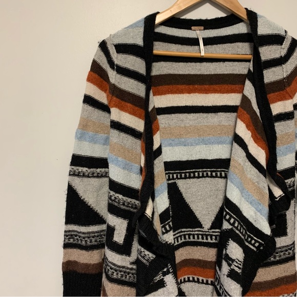 Free People Stripe Aztec Tribal Rolla Coasta Long Angora Wool Cardigan Sweater M - Picture 4 of 11